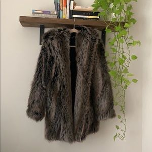 SPIRITHOOD Hooded Grey Wolf Faux Fur Coat SZ M